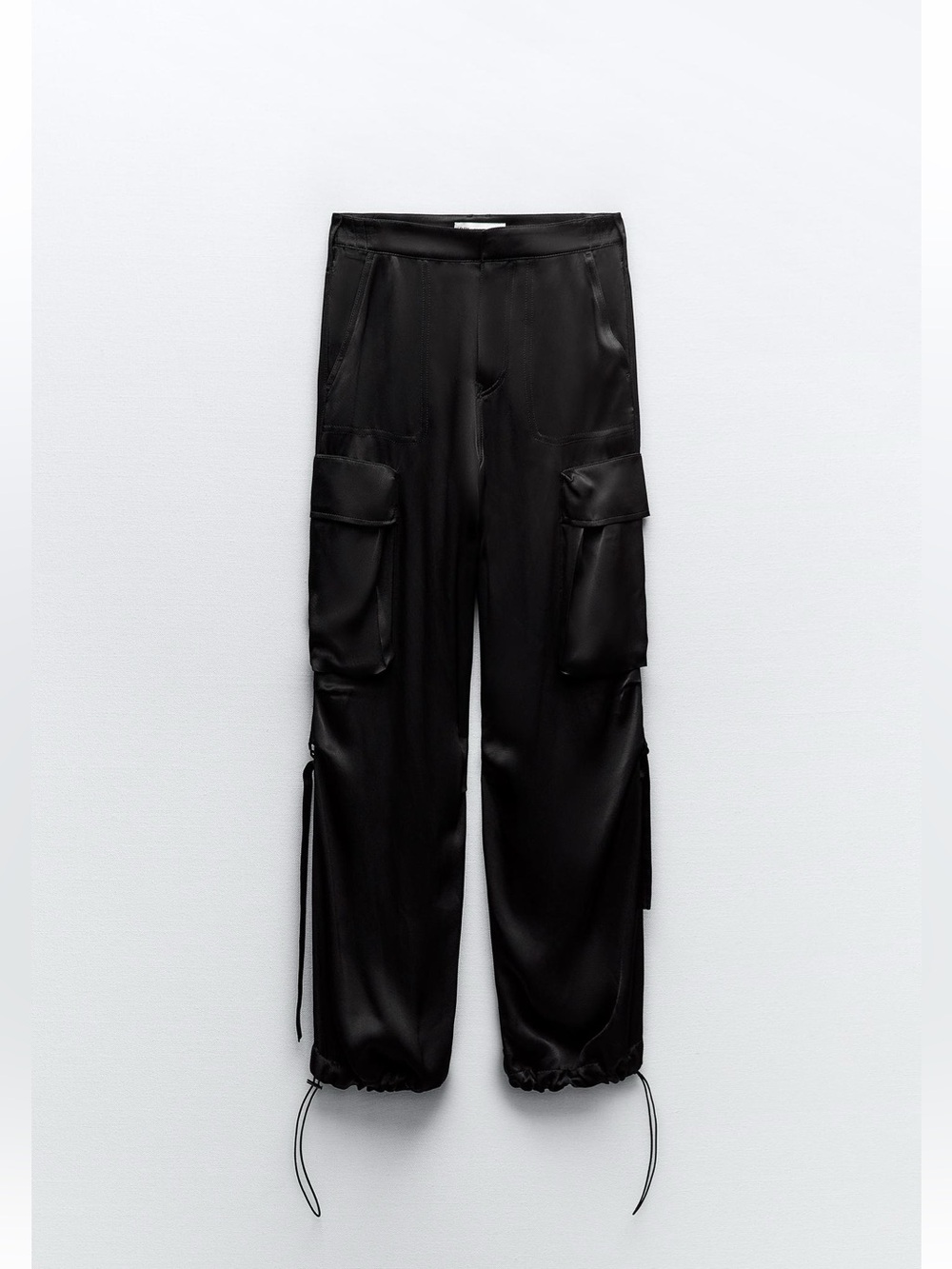 ZARA NWOT Satin Effect Cargo Pants Black Size Medium